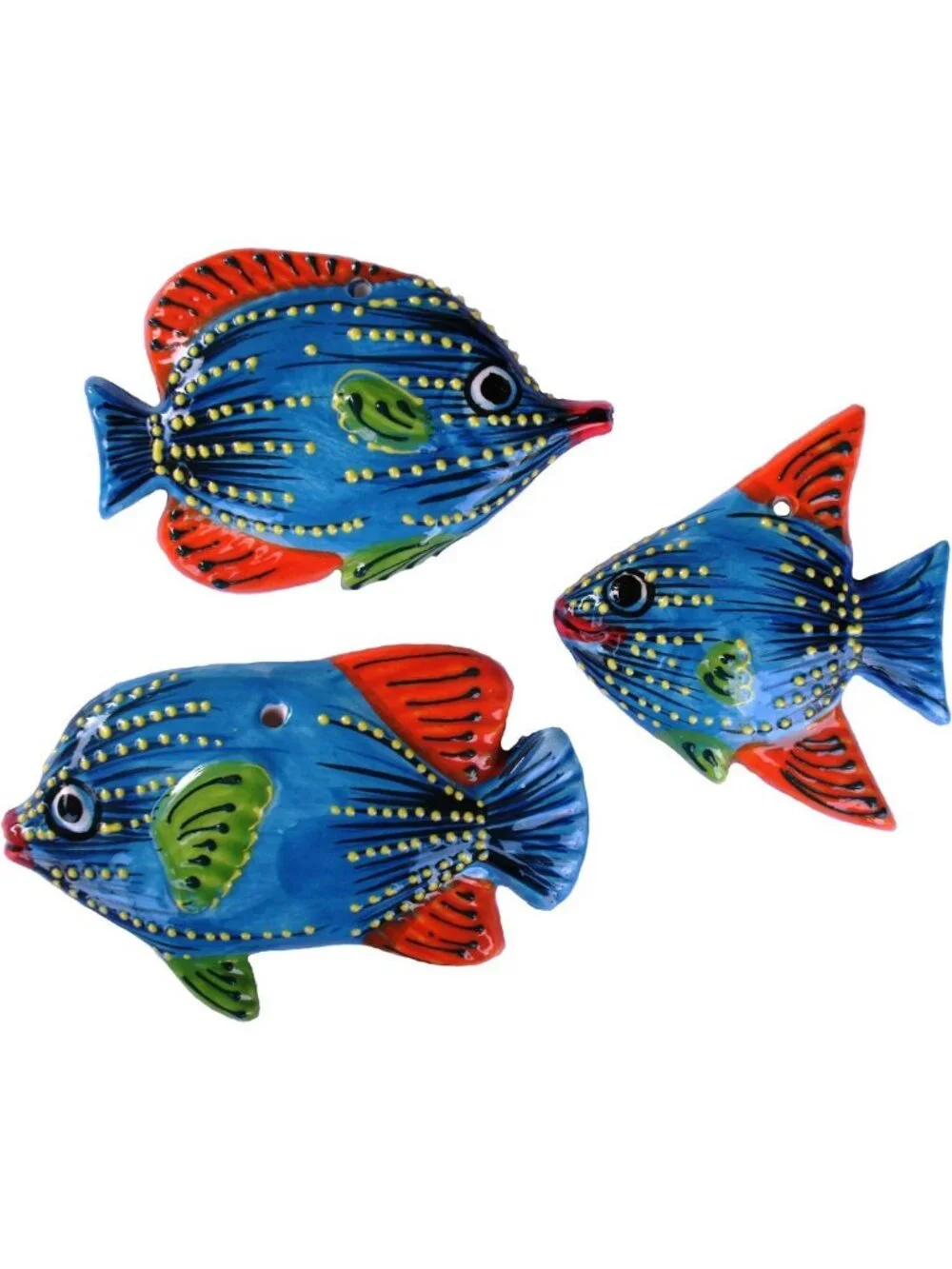 Charming 3-Piece Fish Wall Decor Set - Spanish Ceramic Art, Blue Cactus Design